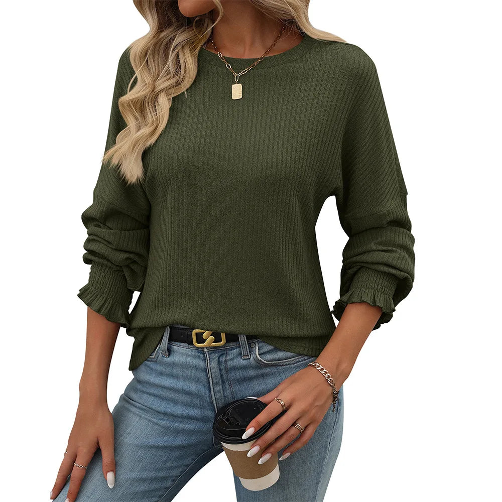 Women's Clothing 2025 Autumn and Winter New Loose Casual Pit Long-sleeved T-shirt Elegant Versatile Fashion Pullover