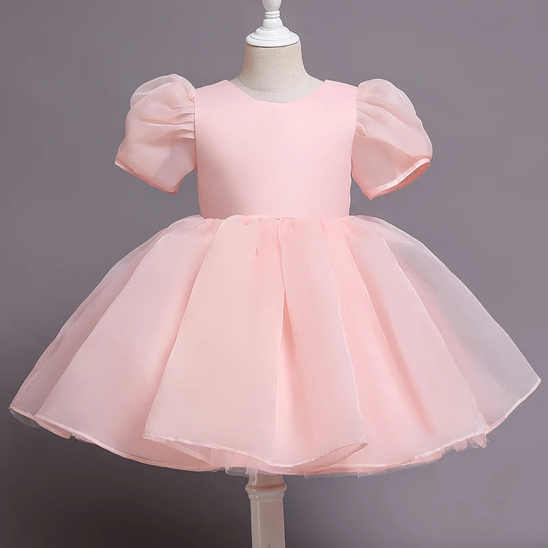 Princess Dress for Girls Puff Sleeve Gala Party Gown Elegant Kids Birthday Outfits Flower Children Wedding Formal V-Back Dresses