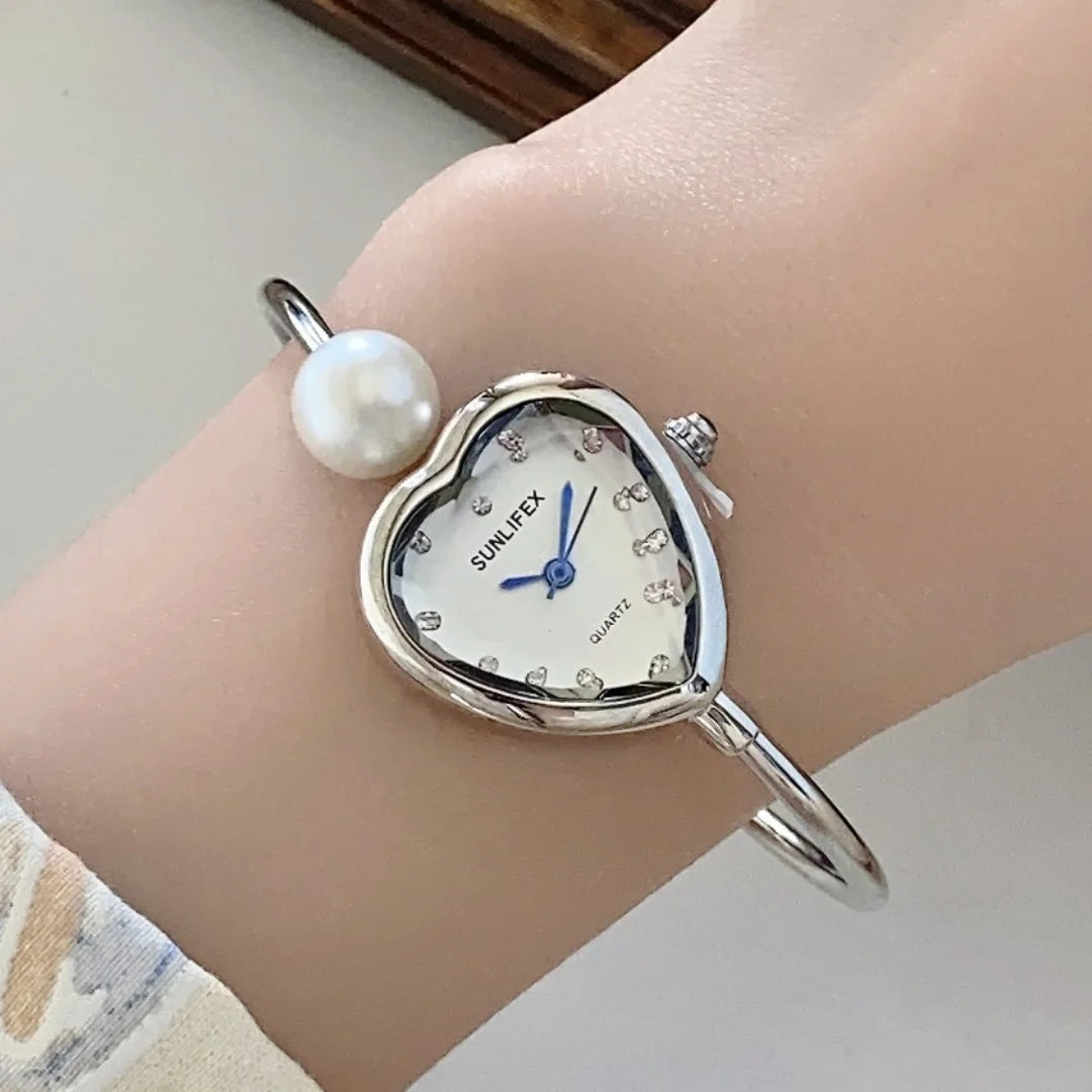 Sunlifex Women Pearl Bracelet Watches Heart DialLadies Quartz Wristwatch Fashion Femal Dropshipping Clock reloj para mujer