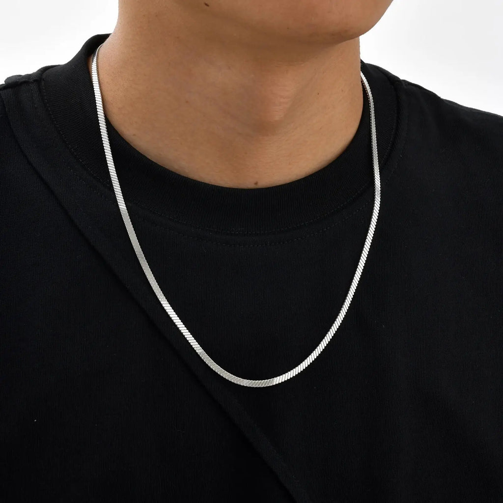 3MM Flat Snake Chain Necklace for Men Boys,Thin Stainless Steel Blade Chain Collar,Hiphop Casual Jewelry Gift