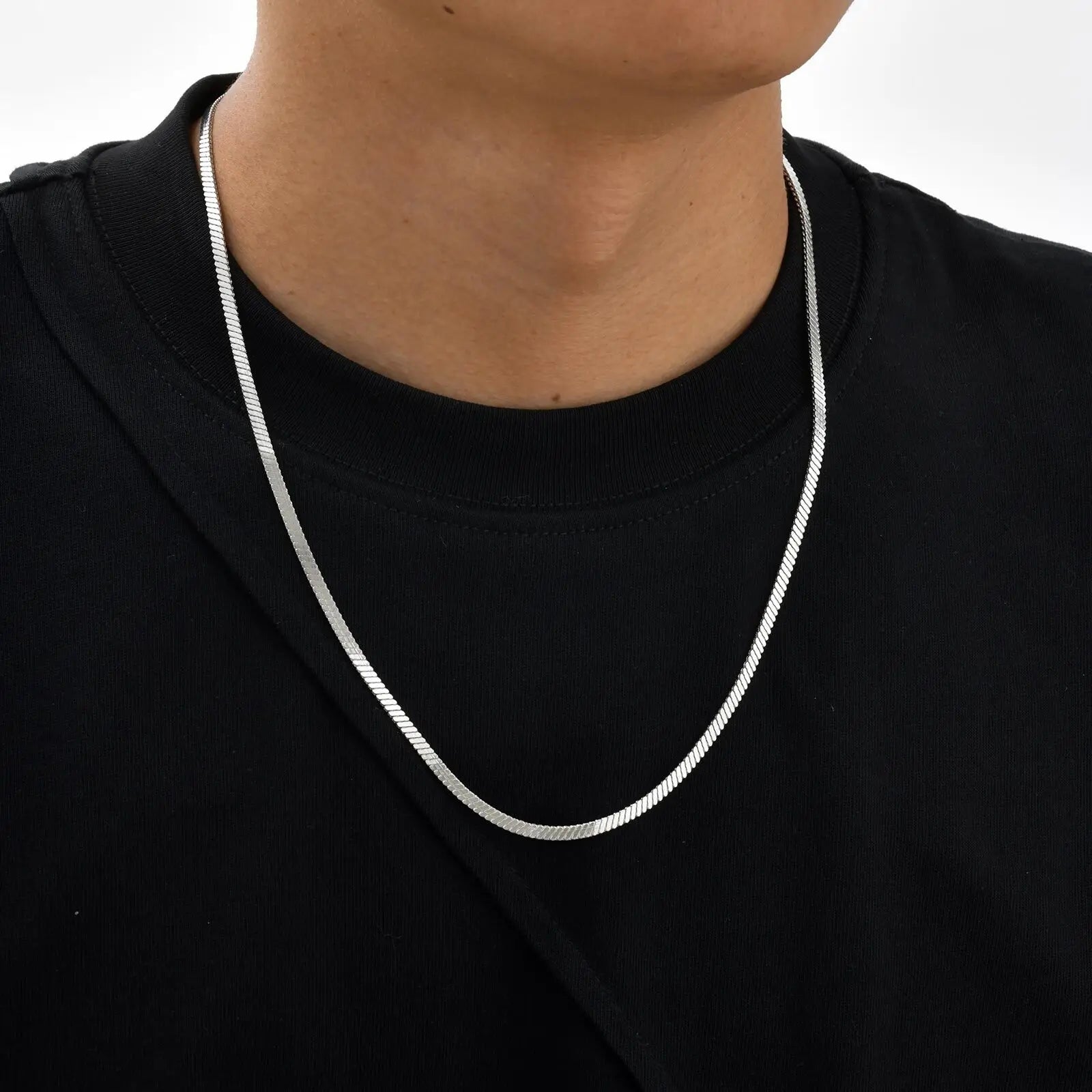3MM Flat Snake Chain Necklace for Men Boys,Thin Stainless Steel Blade Chain Collar,Hiphop Casual Jewelry Gift