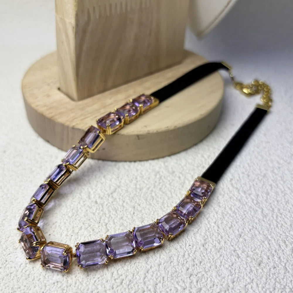 Original Charms Fine Jewelry Set Women Several Purple Zircon Crystal Necklace Bracelet Earrings Stainless Steel Romantic Gift