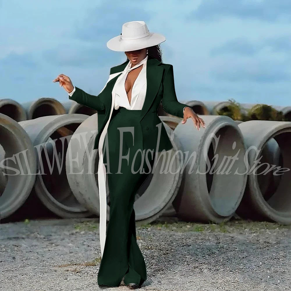 Fashion Pure White Female Suit 2 Pieces Jacket Pants Women Ladies Evening Party Tuxedos Formal Work Wear For Wedding