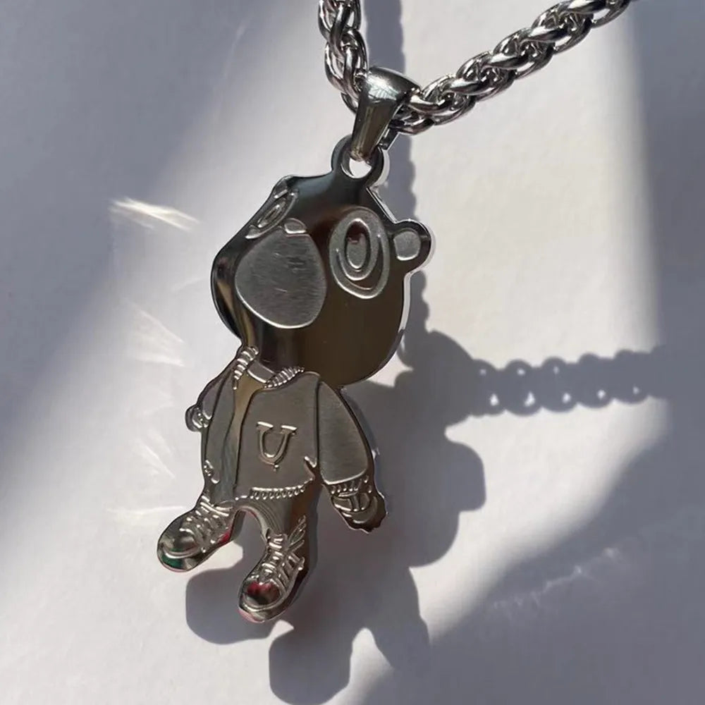 Exquisite Fashion Stainless Steel Cute BearPendant Necklace Hip Hop Necklace for men and women Rapper fan Gift Jewelry