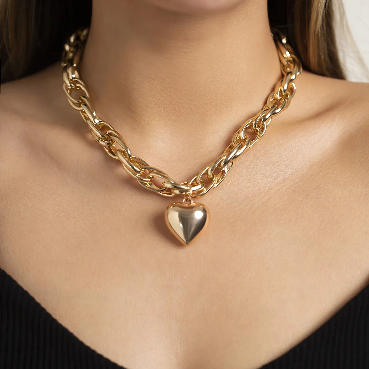 Big CCB Ball Beaded Chain and Heart Pendant Necklace for Women Trendy Choker Collar on the Neck Accessories 2024 Fashion Jewelry