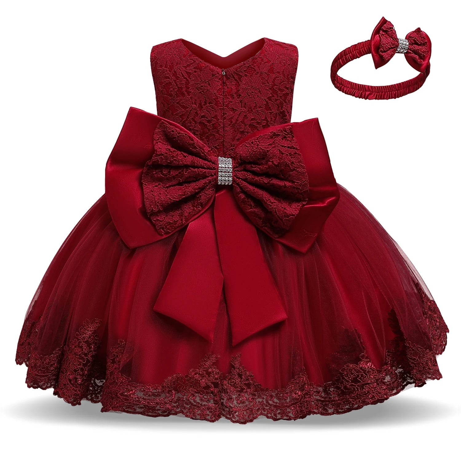 Baby Girls Dresses for 1st Birthday Party Backless Embroidery Elegant Big Bow Wedding Tutu Gown Girls Pink Formal Gala Costume