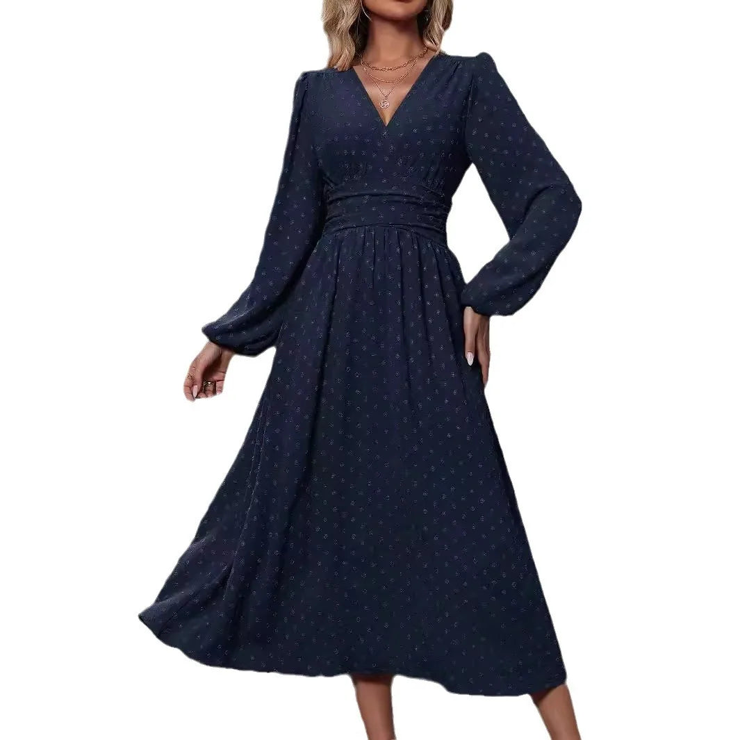 Dresses 2025 Woman Fall and Winter New Arrival: Off-Shoulder Lantern Sleeve Pleated Long Dress Tops Skirts Y2k Clothes