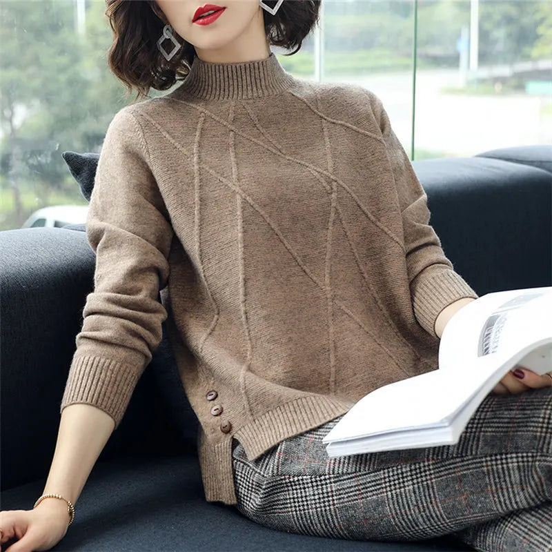 Knitting Woman Clothing New Half Turtleneck Spring Autumn Knitwear Top Women Pullovers Sweater Casual Ladies Bottoming Crop Knit