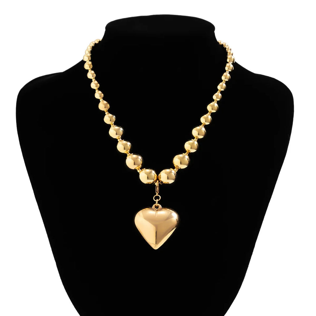 Big CCB Ball Beaded Chain and Heart Pendant Necklace for Women Trendy Choker Collar on the Neck Accessories 2024 Fashion Jewelry