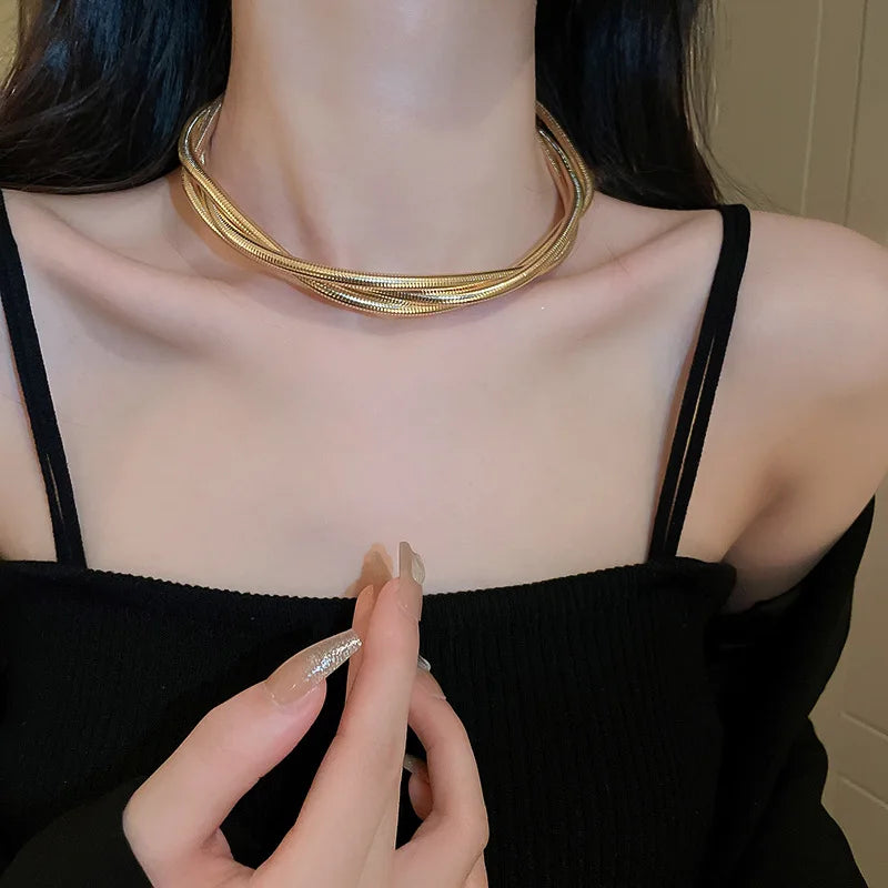 European American Multi-layer Winding Versatile Necklace for Women Fashion Personality Geometric Neck Chain Jewelry Accessories