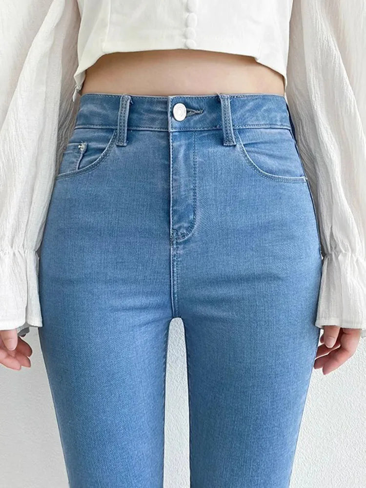 Women Skinny Stretch Pencil Jeans Vintage Oversize 100kg High Waist Denim Pants Spring Fall Korean Fashion Casual Kot Pantolon