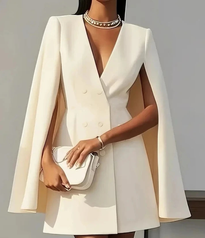 Commuting Dresses for Elegant Autumn Wear Temperament Women's Clothing Fashion Double Breasted Shawl Cape Solid Blazer Dress