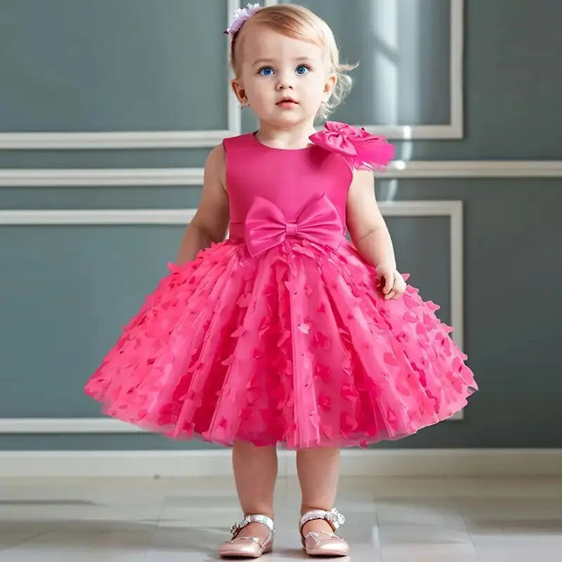 Baby Girls 1st Birthday Baptism Dress Princess Wedding Kids Party Dresses for Girl Lace Christening 3D Butterfly Mesh Gown