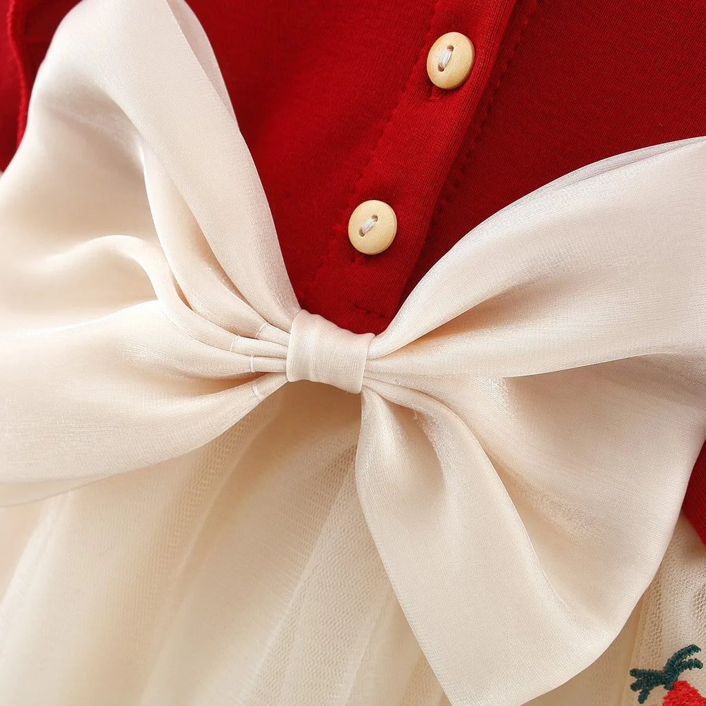 Girl's autumn and winter dress with lace and lace British style baby dress girl's birthday princess dress