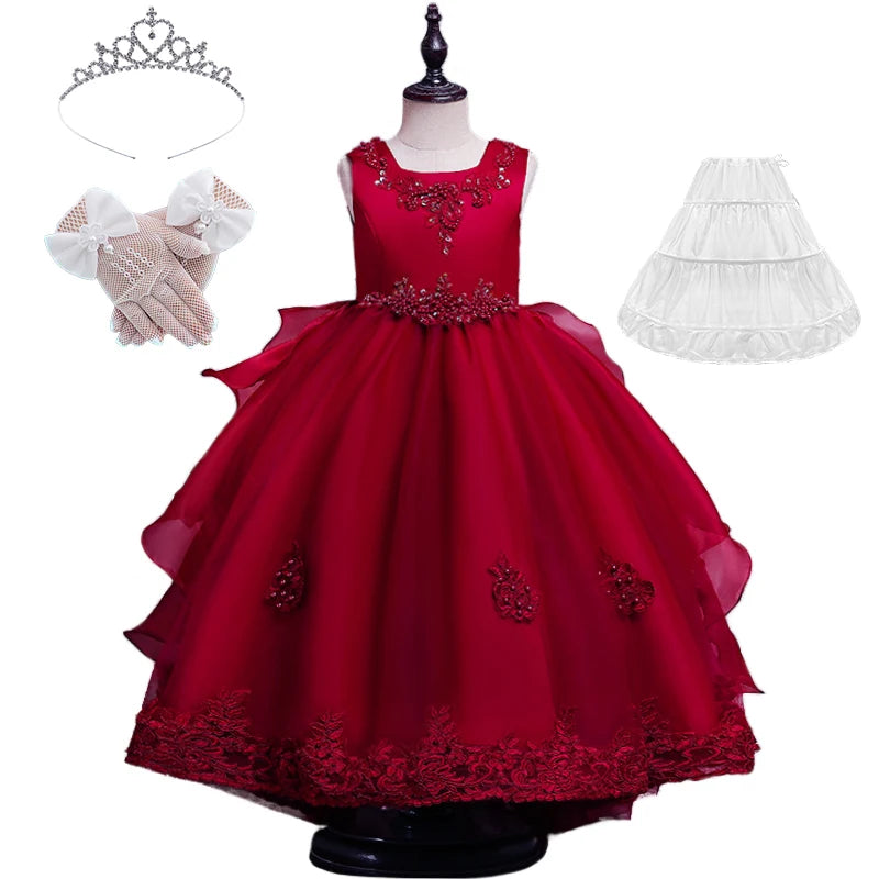 Formal Occasion Girls Floor Length with Train Wedding Evening Cocktail Dresses Children's Stage Show Bridesmaid Graduation Dress