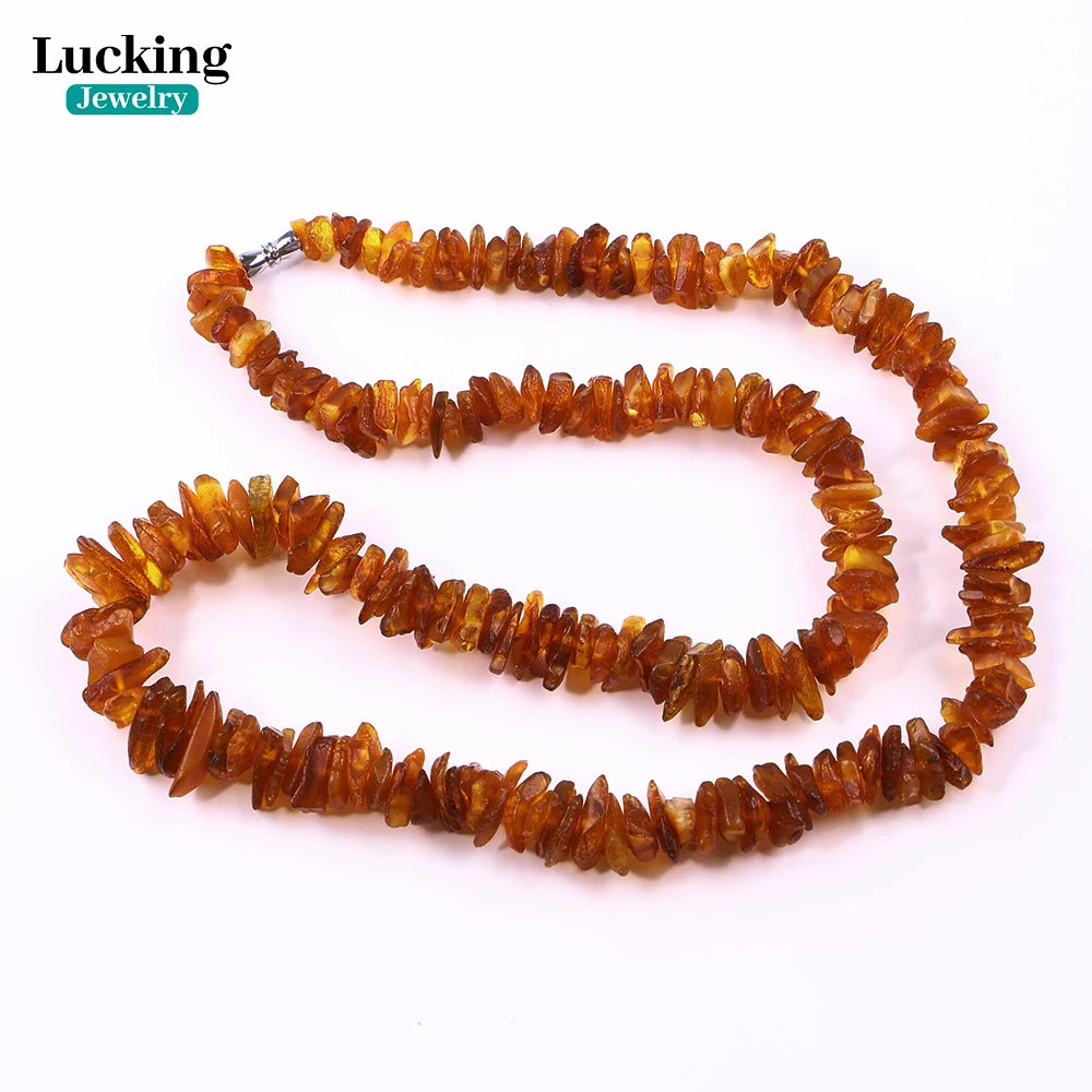 Genuine Baltic Amber Necklace 50-55cm- Irregular Chips Beads for Jewelry Making, Collectors, Spiritual Gifts