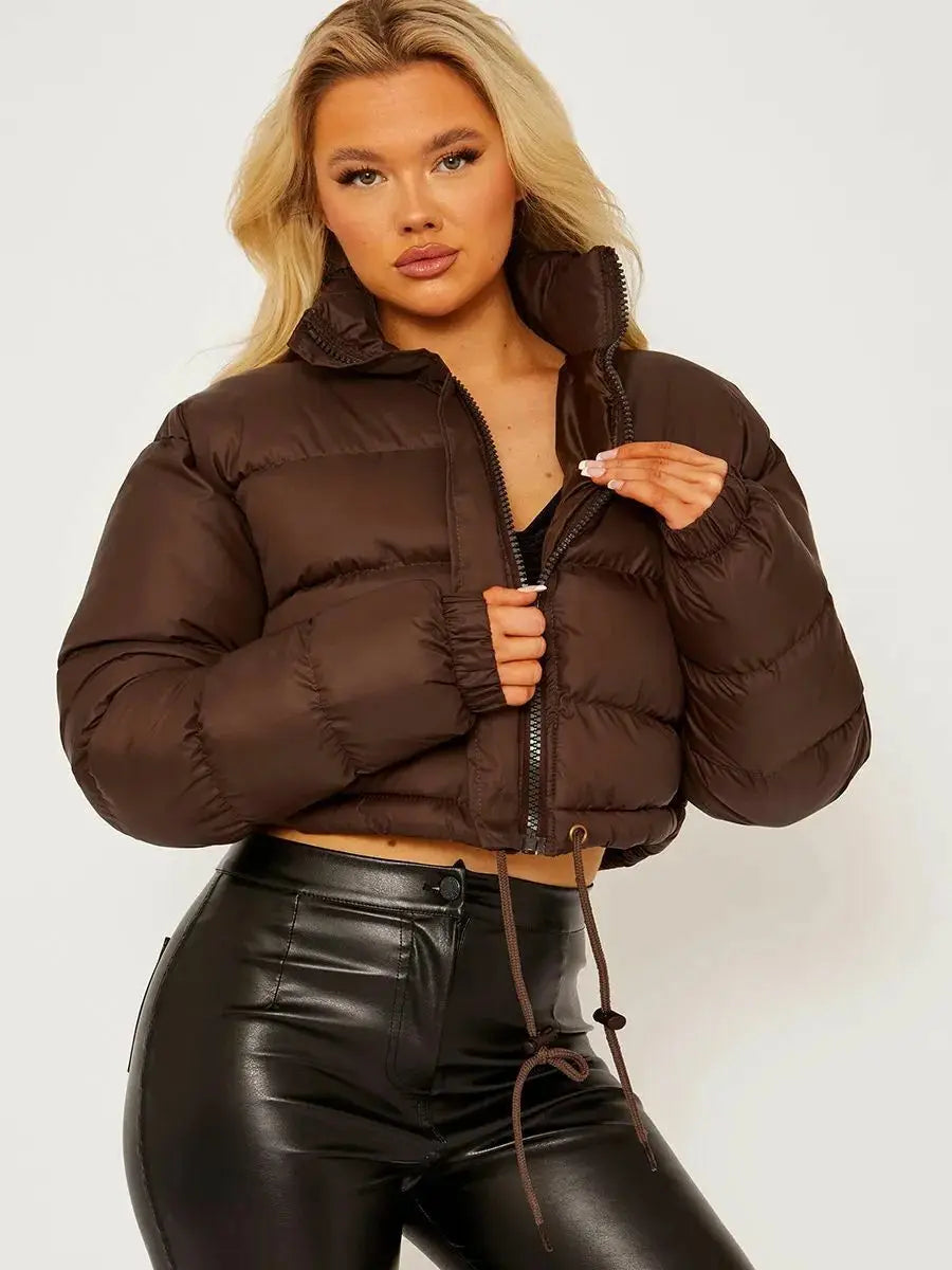 Solid Color Zipper Stand Collar Warm Cotton-Padded Clothes Winter Loose Light Weight Women Coat Fashion Popular Style