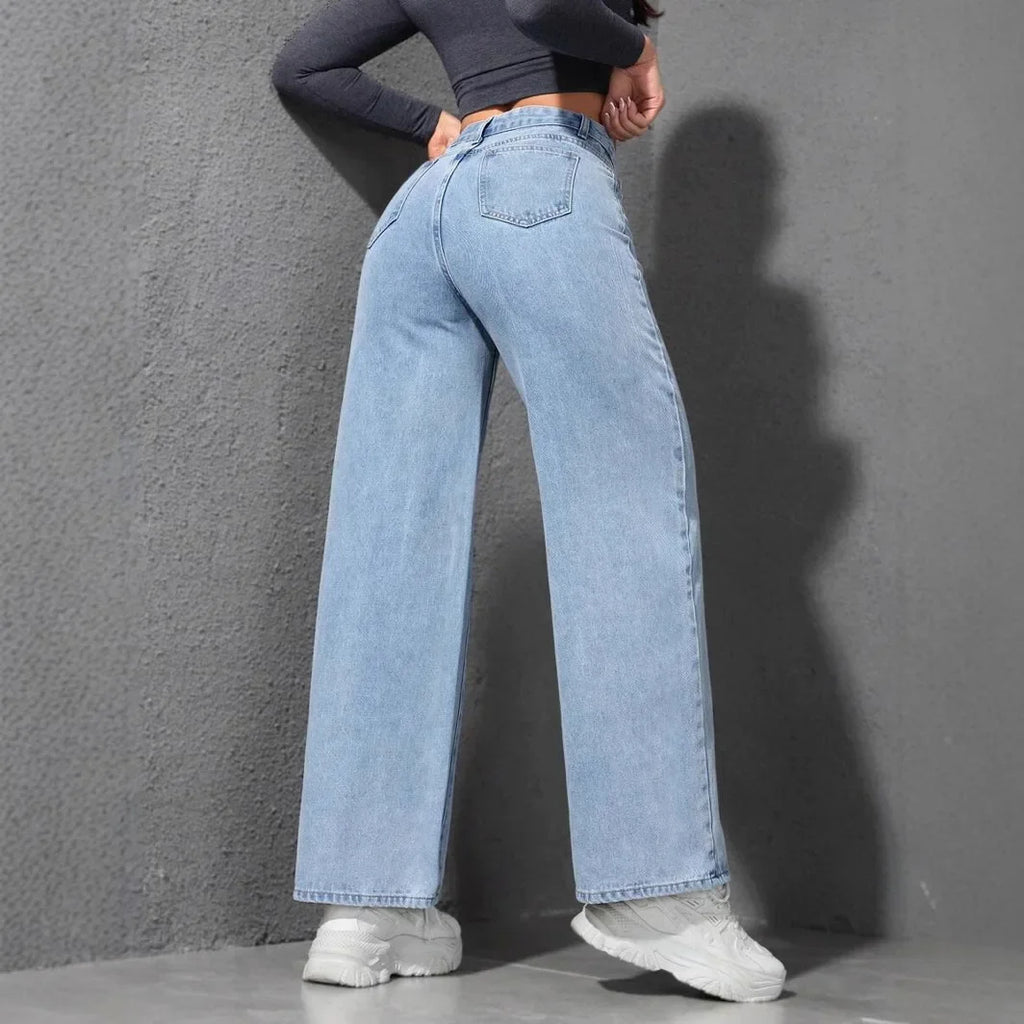 Jeans Women Denim Pant Wide Leg Pants Denims High Waist Washed Distressed Basics Straight Trousers 2025 Streetwear Floor Length
