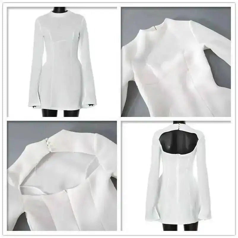 Avrilyaan Button Backless Bodycon Short Sexy A-line Dress Women Nightclub Party Dress Long Sleeve Mini Autumn Dress Vestidos
