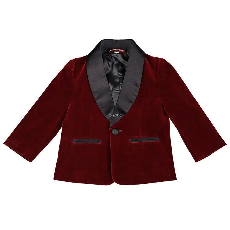 Kids 1 Year Birthday Dress Baby Boys Purple Velvet Blazer Jacket Pants Photograph Suit Children Wedding Performance Evening Wear