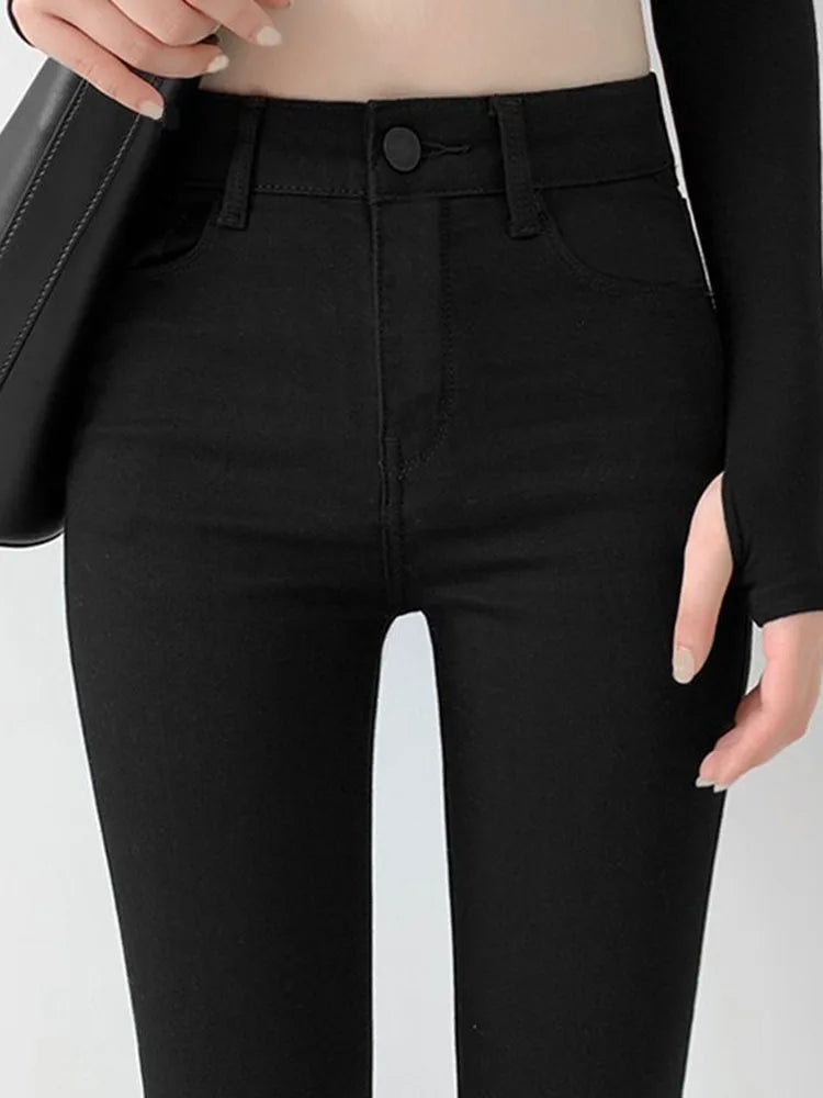 Women Skinny Stretch Pencil Jeans Vintage Oversize 100kg High Waist Denim Pants Spring Fall Korean Fashion Casual Kot Pantolon