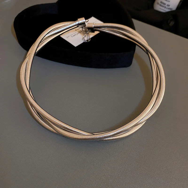 European American Multi-layer Winding Versatile Necklace for Women Fashion Personality Geometric Neck Chain Jewelry Accessories