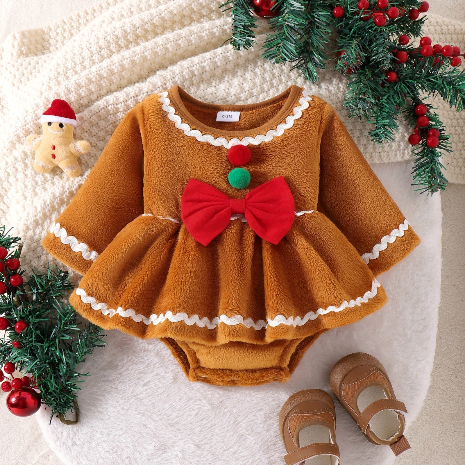 Winter New Style For 0-1 Year Old Girls Comfortable Sweet And Cute Round-Collar Long-Sleeved Dress