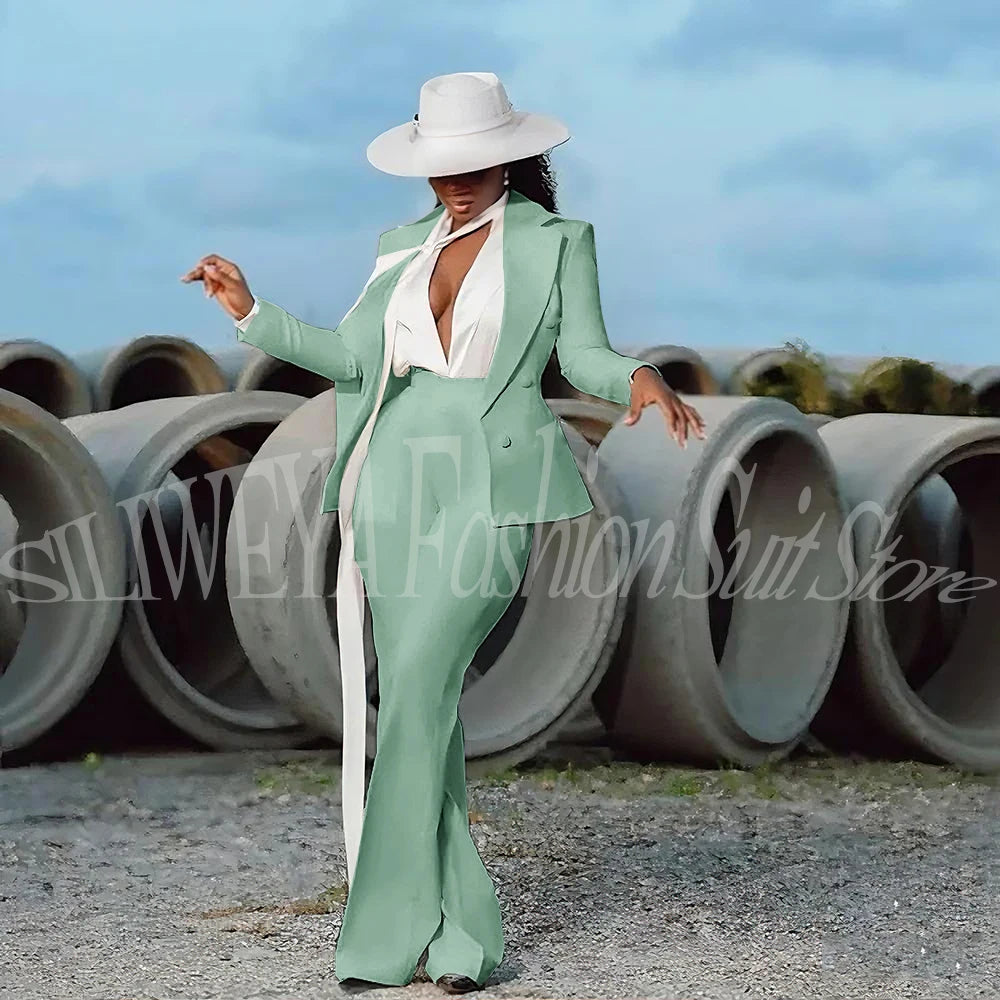 Fashion Pure White Female Suit 2 Pieces Jacket Pants Women Ladies Evening Party Tuxedos Formal Work Wear For Wedding