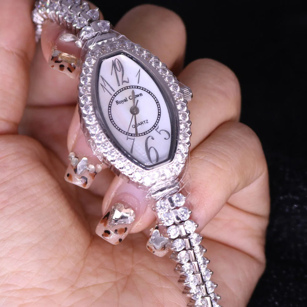 Royal Crown Women's Watch Japan Quartz Hours Fine Fashion Bracelet Jewelry Band Shell Luxury Rhinestones Girl Birthday Gift