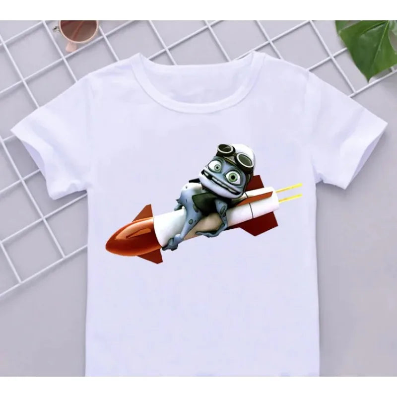 Funny Boys T-Shirts New Crazy Frog Anime Cartoon Print Children'S Tshirts Hip-Hop  Clothes White Short-Sleeved Shirt Tops