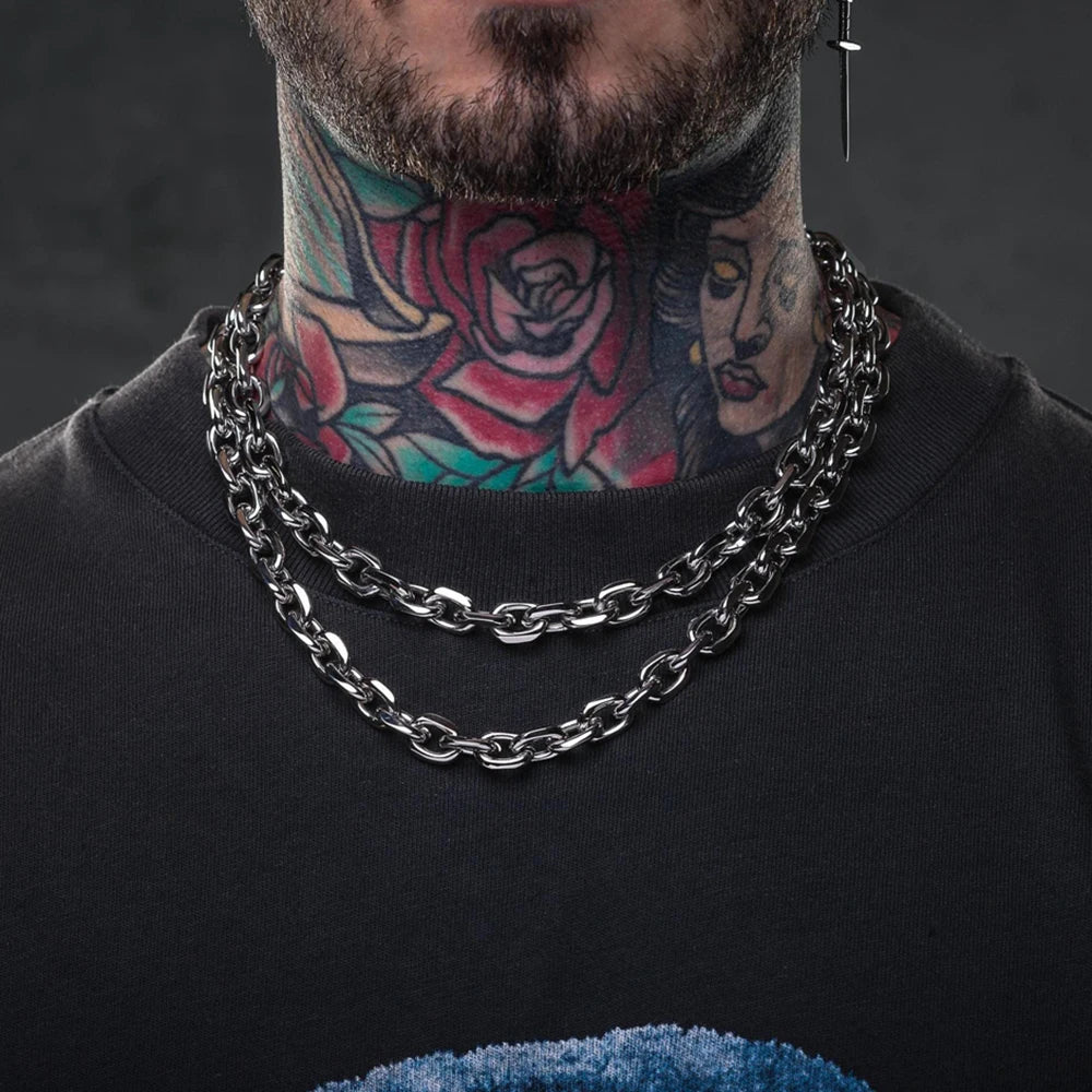 8mm Chunky Bevelled Cable Link Chain Necklace Stainless Steel Grunge Jewelry Punk Gothic Necklace Gift for Him