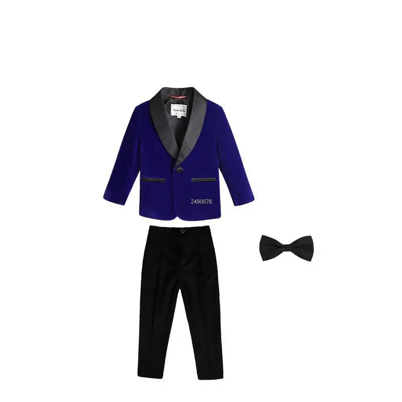 Kids 1 Year Birthday Dress Baby Boys Purple Velvet Blazer Jacket Pants Photograph Suit Children Wedding Performance Evening Wear