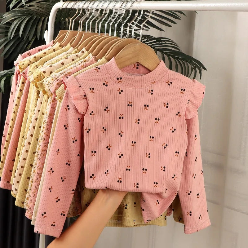 Girls Autumn Floral Bottoming Shirt Girls Flying Sleeves T-shirt Little Girl Wild Net Red Baby Kids Bottoming Shirt