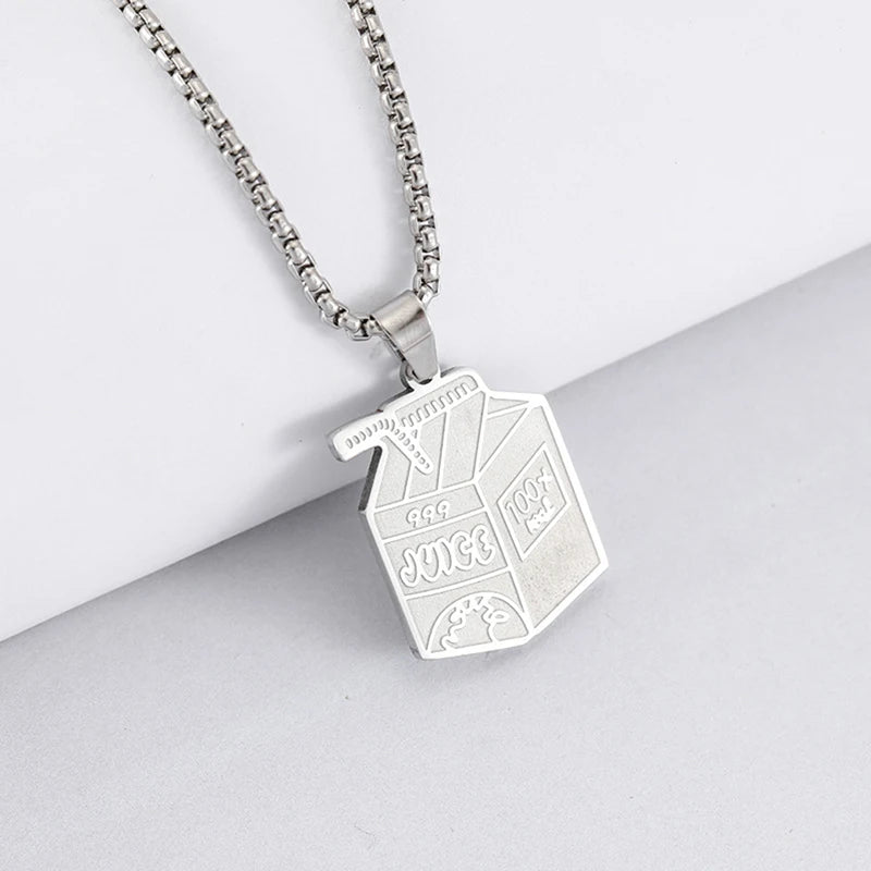 Exquisite Stainless Steel Juice Box Pendant Necklace Personality Hip Hop Necklace Hoodie Accessories Fashion Jewelry For Couples
