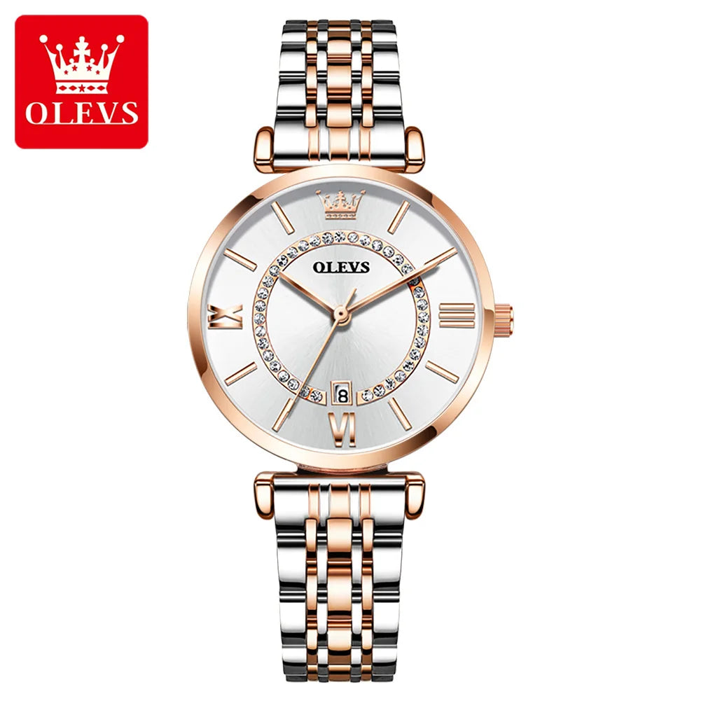 OLEVS 6892 Women's Watches Elegant Fashion Original Wristwatch Waterproof Stainless Steel Mesh Belt Luminous Inlaid Zircon