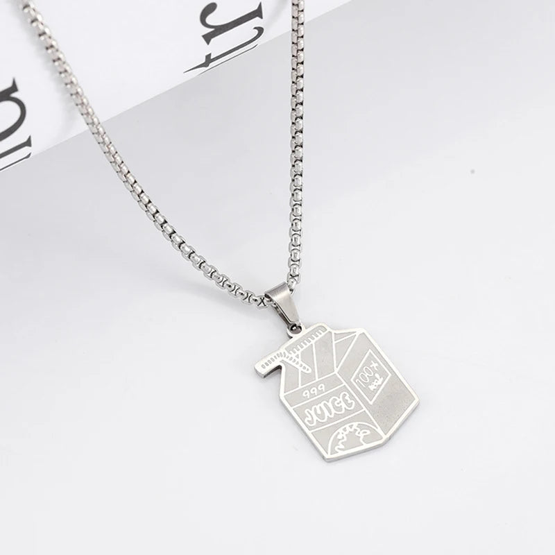 Exquisite Stainless Steel Juice Box Pendant Necklace Personality Hip Hop Necklace Hoodie Accessories Fashion Jewelry For Couples