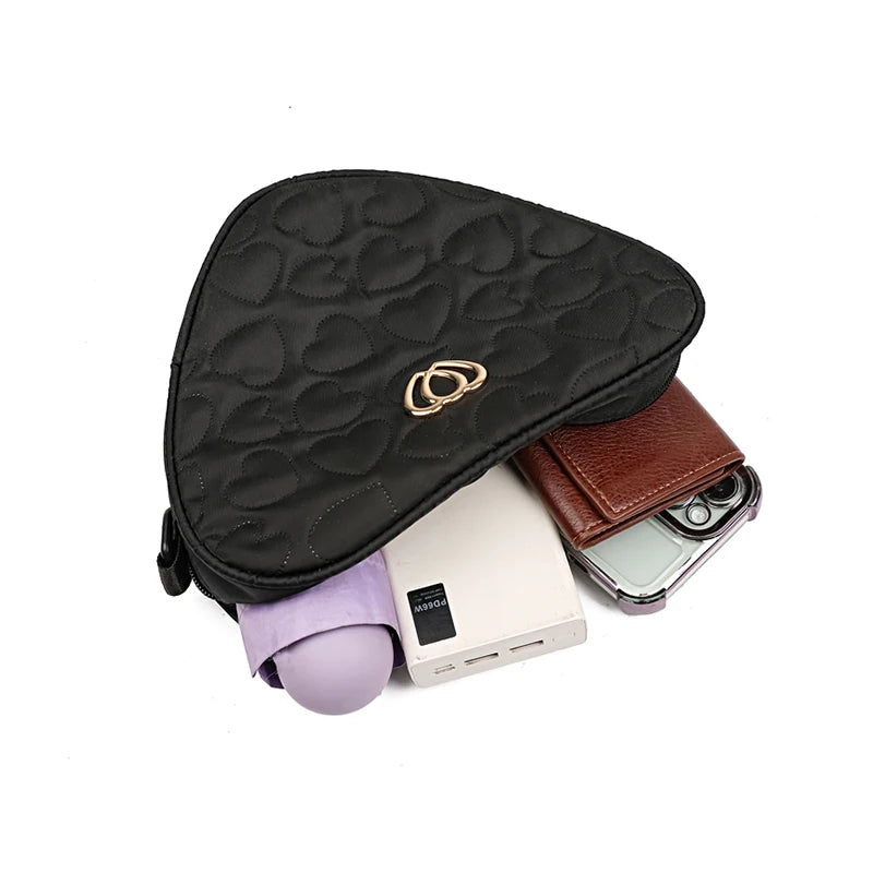 Ladies' handbags suitable for shopping, designed with love, made of nylon material, can be worn over the shoulder or crossbody.