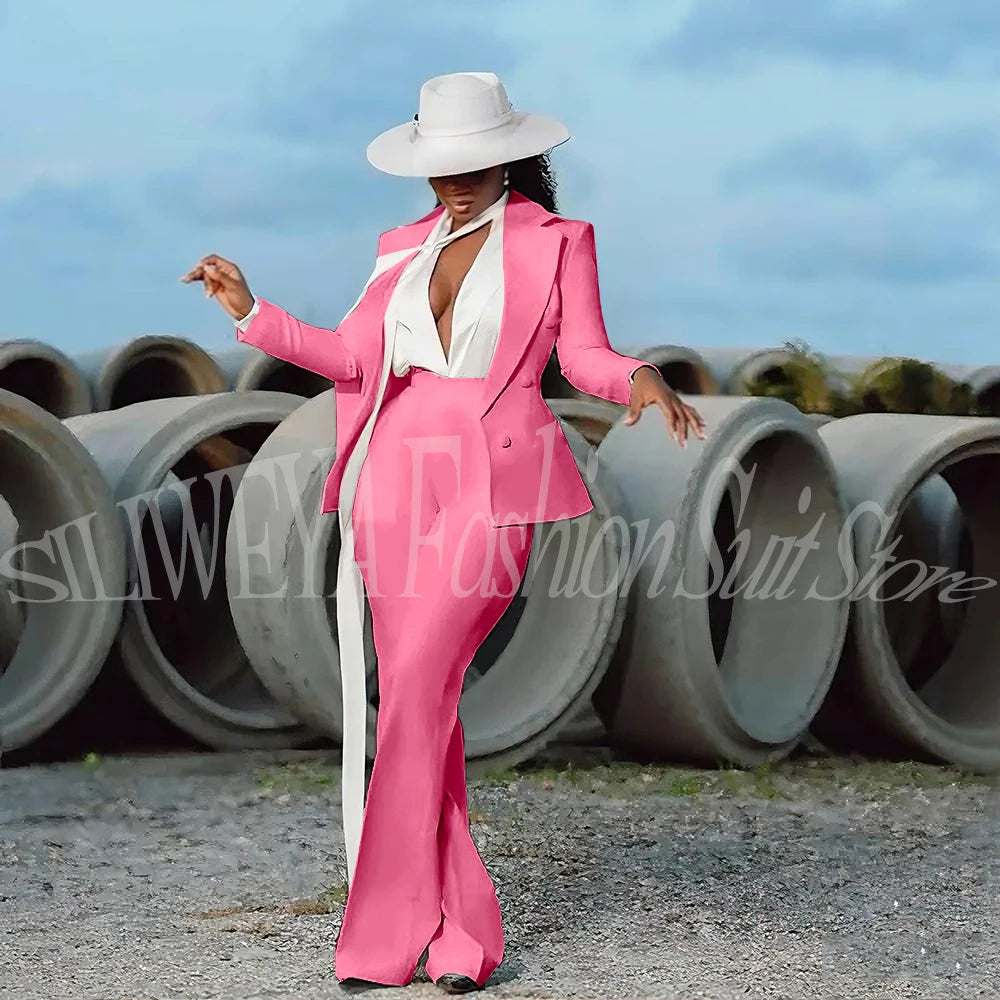 Fashion Pure White Female Suit 2 Pieces Jacket Pants Women Ladies Evening Party Tuxedos Formal Work Wear For Wedding