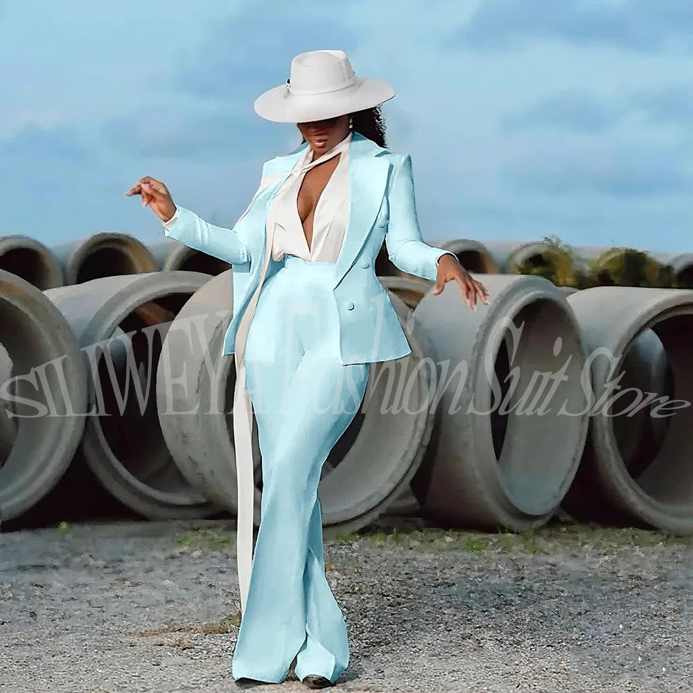 Fashion Pure White Female Suit 2 Pieces Jacket Pants Women Ladies Evening Party Tuxedos Formal Work Wear For Wedding
