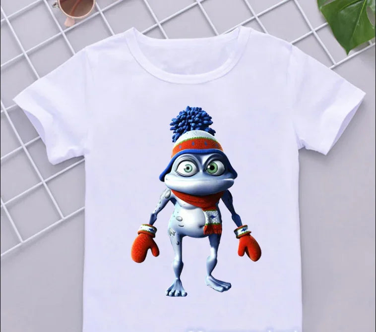 Funny Boys T-Shirts New Crazy Frog Anime Cartoon Print Children'S Tshirts Hip-Hop  Clothes White Short-Sleeved Shirt Tops