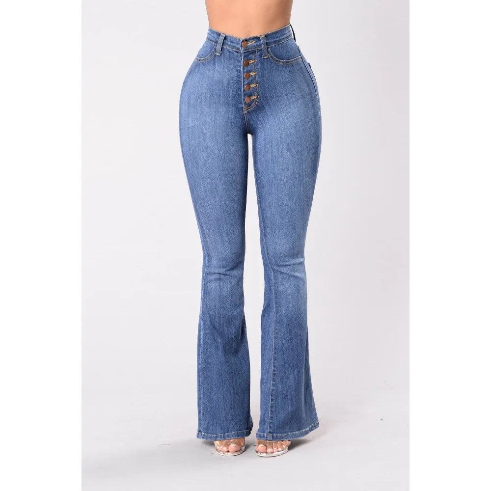 Ladies Denim Pants Woman Slim High Waist Hip Flared Pants Jeans Woman High Waist Pants Trousers Women Blue Jeans Calca Jeans