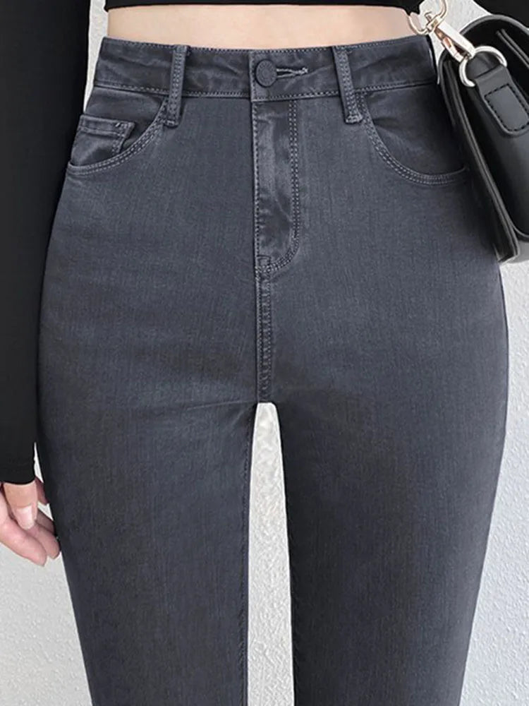 Women Skinny Stretch Pencil Jeans Vintage Oversize 100kg High Waist Denim Pants Spring Fall Korean Fashion Casual Kot Pantolon