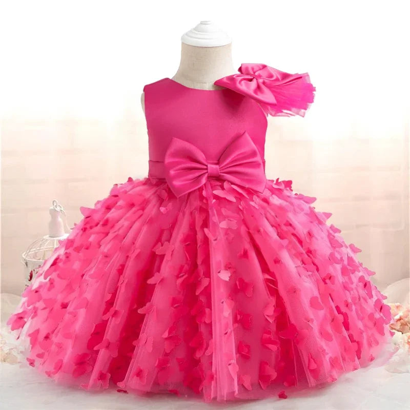 Baby Girls 1st Birthday Baptism Dress Princess Wedding Kids Party Dresses for Girl Lace Christening 3D Butterfly Mesh Gown