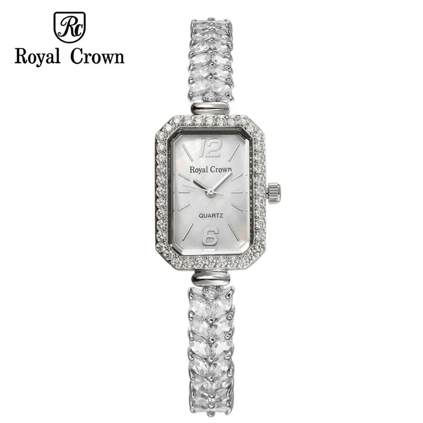 Royal Crown Women's Watch Japan Quartz Hours Fine Fashion Bracelet Jewelry Band Shell Luxury Rhinestones Girl Birthday Gift