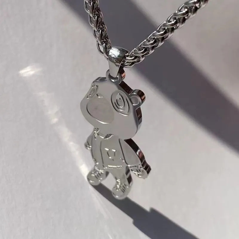 Exquisite Fashion Stainless Steel Cute BearPendant Necklace Hip Hop Necklace for men and women Rapper fan Gift Jewelry