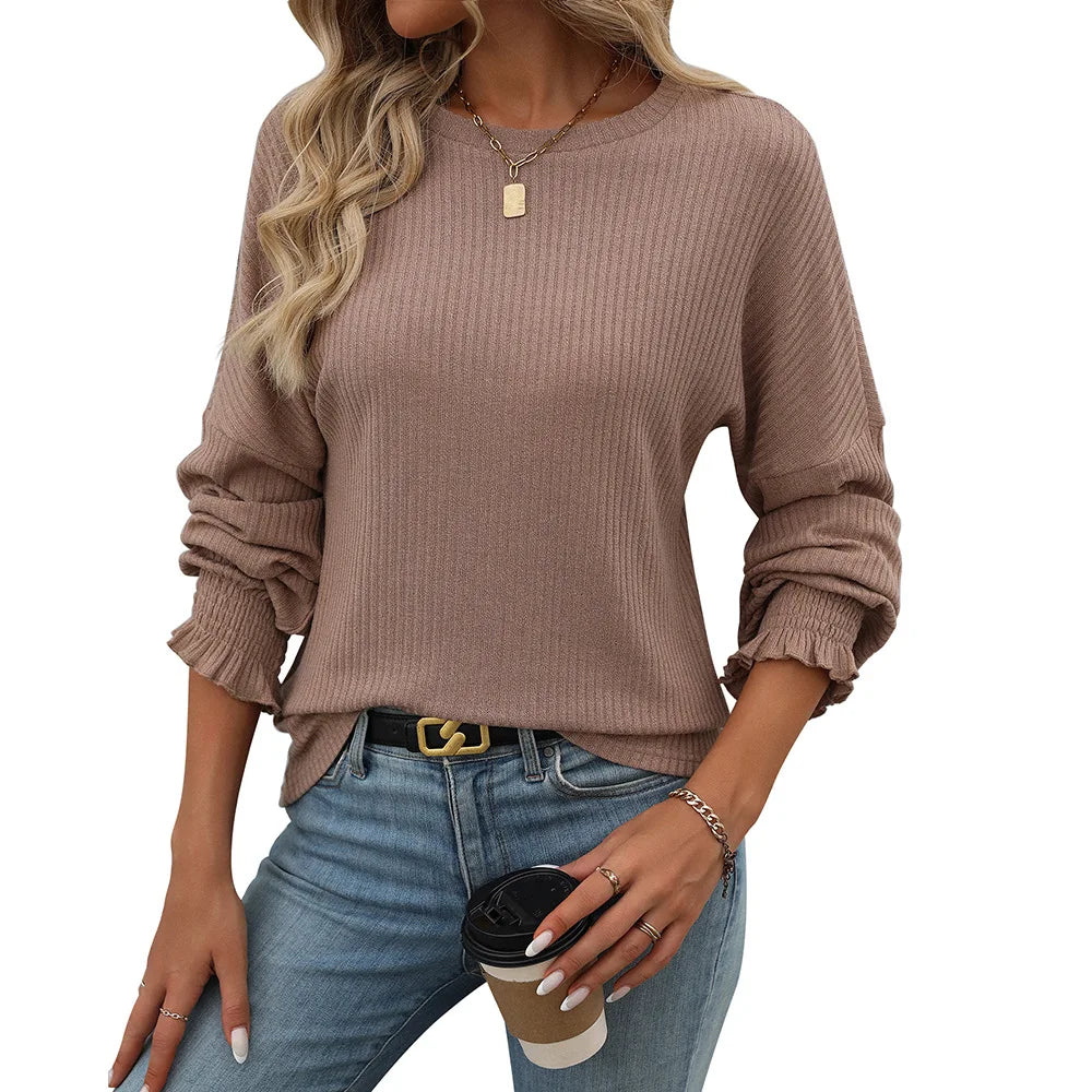 Women's Clothing 2025 Autumn and Winter New Loose Casual Pit Long-sleeved T-shirt Elegant Versatile Fashion Pullover