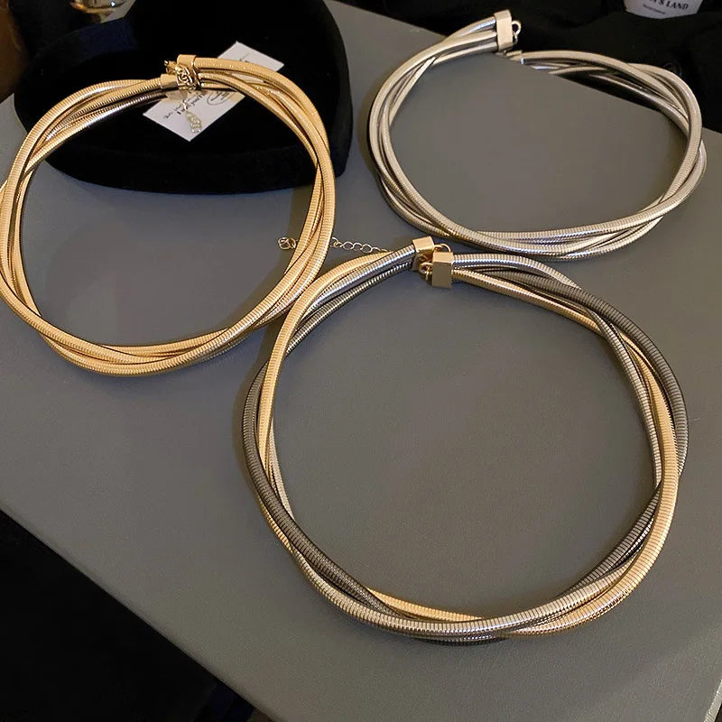 European American Multi-layer Winding Versatile Necklace for Women Fashion Personality Geometric Neck Chain Jewelry Accessories