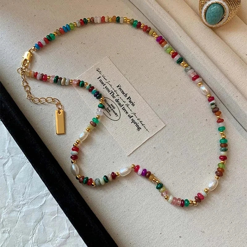 Natural Stone Freshwater Pearl Necklaces For Women Fashion Sexy Green Water Droplet Pendant Collarbone Chain Jewelry Gifts