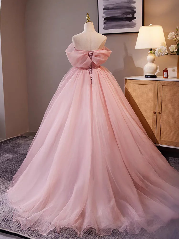 Elegant Pink Evening Dress for Women Flowers Off Shoulder Prom Party Gown vestidos de noche mujer 2024 vestidos de fiesta