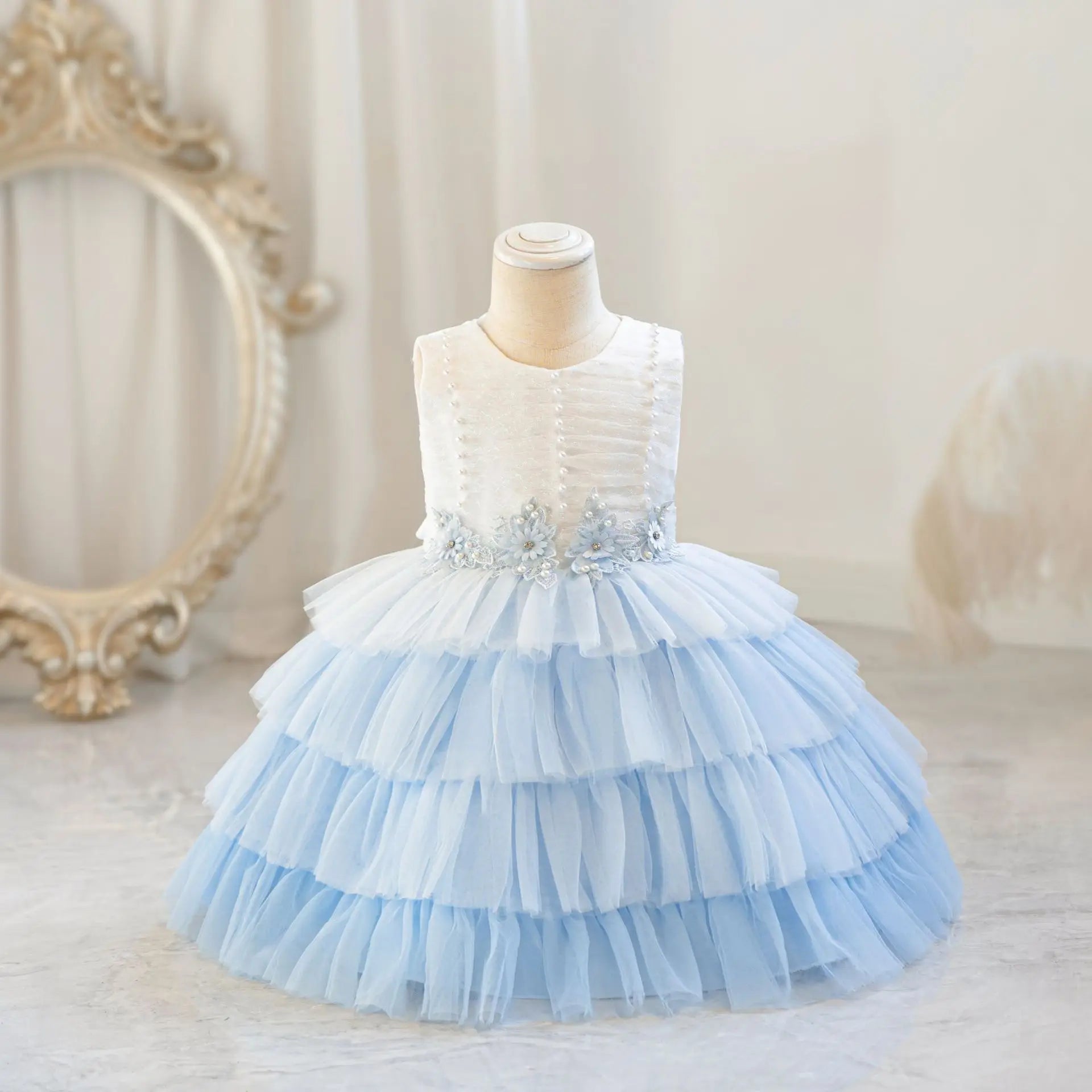 Children's Wedding Dress Puffy Tulle Princess Dress Baby Girl's First Birthday Banquet Dress